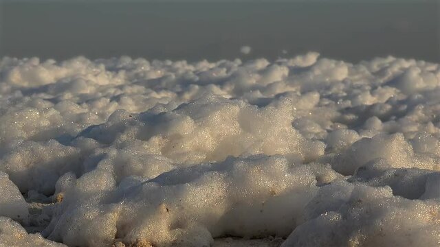 Natural foam  at the Pink Lagoon of Las Coloradas. Yucatan, Mexico