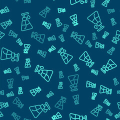 Green line Cream or lotion cosmetic tube icon isolated seamless pattern on blue background. Body care products for men. Vector