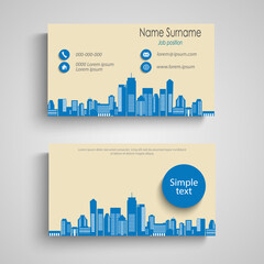 Business card with city in blue design