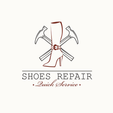 shoe repair workshop emblem with hammers