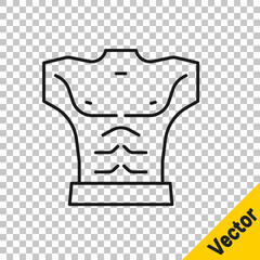 Black line Bodybuilder showing his muscles icon isolated on transparent background. Fit fitness strength health hobby concept. Vector