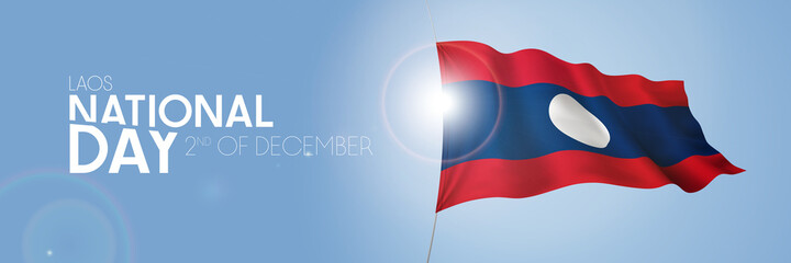 Laos happy national day greeting card, banner with template text vector illustration