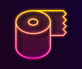 Glowing neon line Toilet paper roll icon isolated on black background. Vector