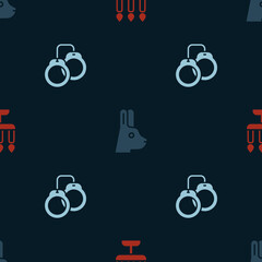 Set Candlestick, Rabbit with ears and Handcuffs on seamless pattern. Vector