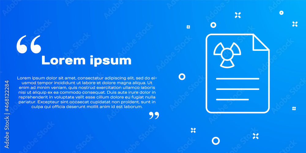 Poster white line radiation warning document icon isolated on blue background. text file. vector