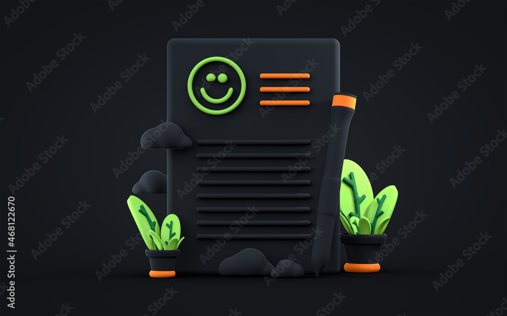 Aufkleber checklist of business tasks happy smiling emoji and clipboard paper on dark background 3d rendering