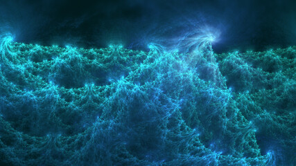 Fototapeta na wymiar Abstract blue fractal art background, suggestive of ocean waves.
