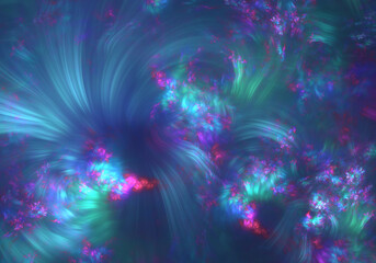 Obraz na płótnie Canvas Abstract fractal art background in blue, green, purple and red, suggestive of a floral pattern with blurs.