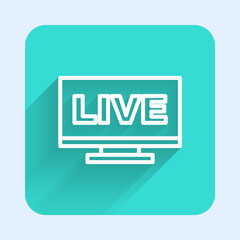 White line Live streaming online videogame play icon isolated with long shadow background. Green square button. Vector