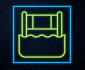 Glowing neon line Water volleyball net icon isolated on brick wall background. Vector