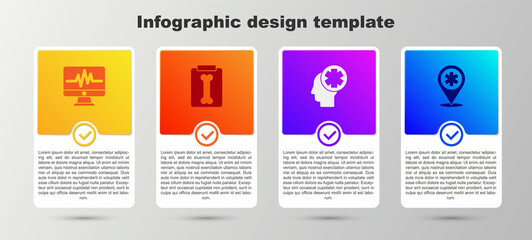 Set Monitor with cardiogram, X-ray shots, Male head hospital and Map pointer cross. Business infographic template. Vector