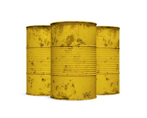 yellow metal barrels isolated on white background