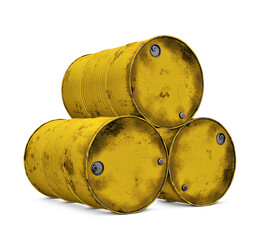 yellow metal barrels isolated on white background