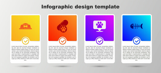 Set Pet food bowl, Dog pill, Location veterinary and Fish skeleton. Business infographic template. Vector