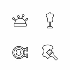 Set line Leather, Needle bed and needles and Mannequin icon. Vector