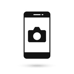 Mobile phone flat design icon camera sign.