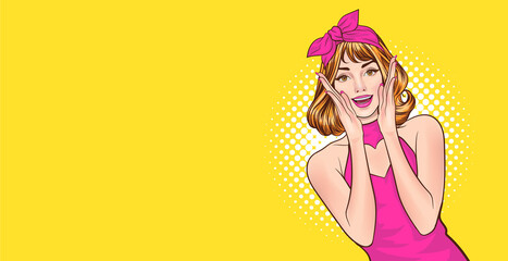 woman in pink shouting with hand around mouth