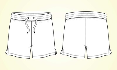 Boys Sweat Shorts vector fashion flat sketch template. Young Men Technical Drawing Fashion art Illustration.