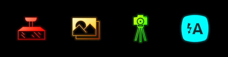 Set Softbox light, Photo frame, camera and Auto flash icon. Vector