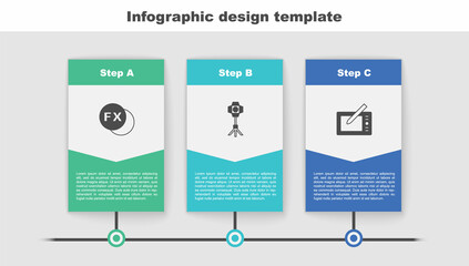 Set Photo camera fx, Softbox light and Graphic tablet. Business infographic template. Vector