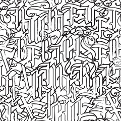 Vector seamless pattern with ornate Latin letters. Black and white texture of capital Gothic letters. Repeating background of english alphabet letters. Wallpaper, wrapping paper, fabric, coloring