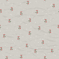 Vintage Christmas seamless texture from New Collection. Red berries and snow.