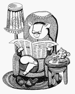 pig in a chair