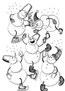 Christmas snowmen dancing