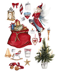 Merry Christmas clipart with Santa Elf and Angel