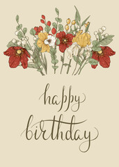 Happy Birthday. Vector card with a bouquet