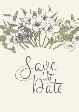 Save the date. Vector card with a bouquet