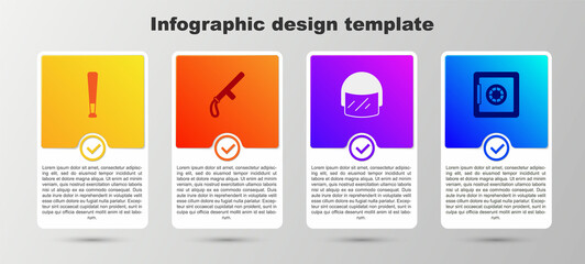 Set Baseball bat, Police rubber baton, helmet and Safe. Business infographic template. Vector