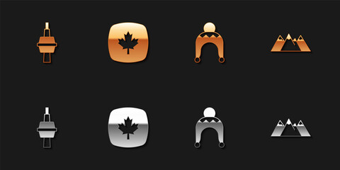 Set TV CN Tower in Toronto, Canadian maple leaf, Winter hat and Mountains icon. Vector