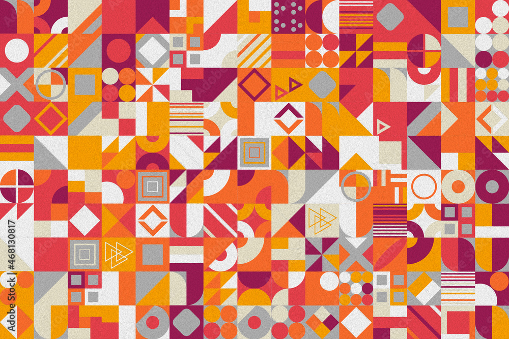 Poster abstract multicolored geometric pattern. different geometric figures background. flat minimal style.