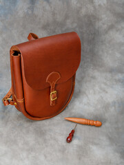handmade leather backpack with tools
