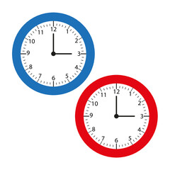 Big blue and red clocks