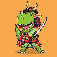 Cool samurai dinosaur mascot. Hand drawn