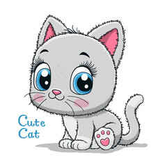 Cute little cat isolated on white background.