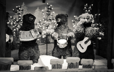 Teddy Bears band playing music at Christmas market on avenue des Champs-Elysees, Paris, France. ...