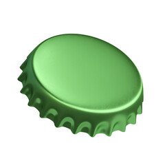 Green bottle cap isolated on white background 3d rendering