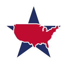 usa map on large star symbol