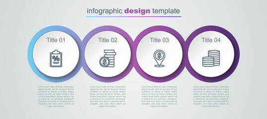 Set line Finance document, Coin money with dollar, Cash location and . Business infographic template. Vector