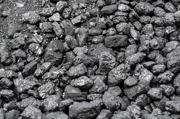 Natural coal texture with selective focus. Industrial coal close up