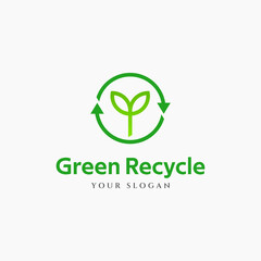 Green Recycle logo design. Recycling symbol with Plant Seed, for Re-greening, Organic Waste Recycling logo design