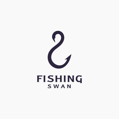Fototapeta premium Simple fishing hook logo design. Silhouette of hook with swan head logo design. 