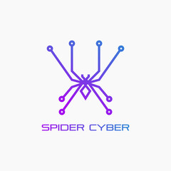 Spider logo with a combination of technology symbols is suitable for hacker, programmer and anti virus logo design