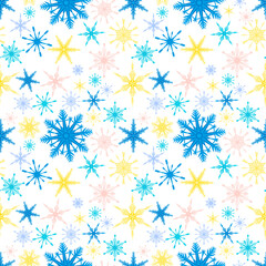 seamless pattern winter background with hand drawn multicolored snowflakes with gradient, snow, swirl, blizzard, design elements. Christmas decor