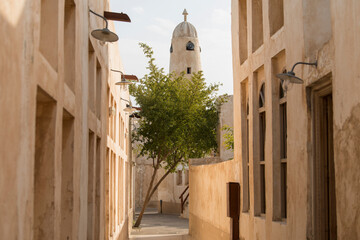 Al Wakrah ,Qatar -02/01/2020  : New souk waterfront promenade with his traditional houses and mosque