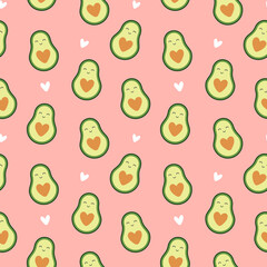 Cute Avocado Seamless Pattern Background with hearts shapes