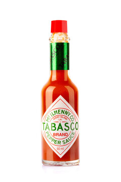 Ternopil, Ukraine - November 9, 2021: A bottle of Tabasco pepper sauce isolated on white background